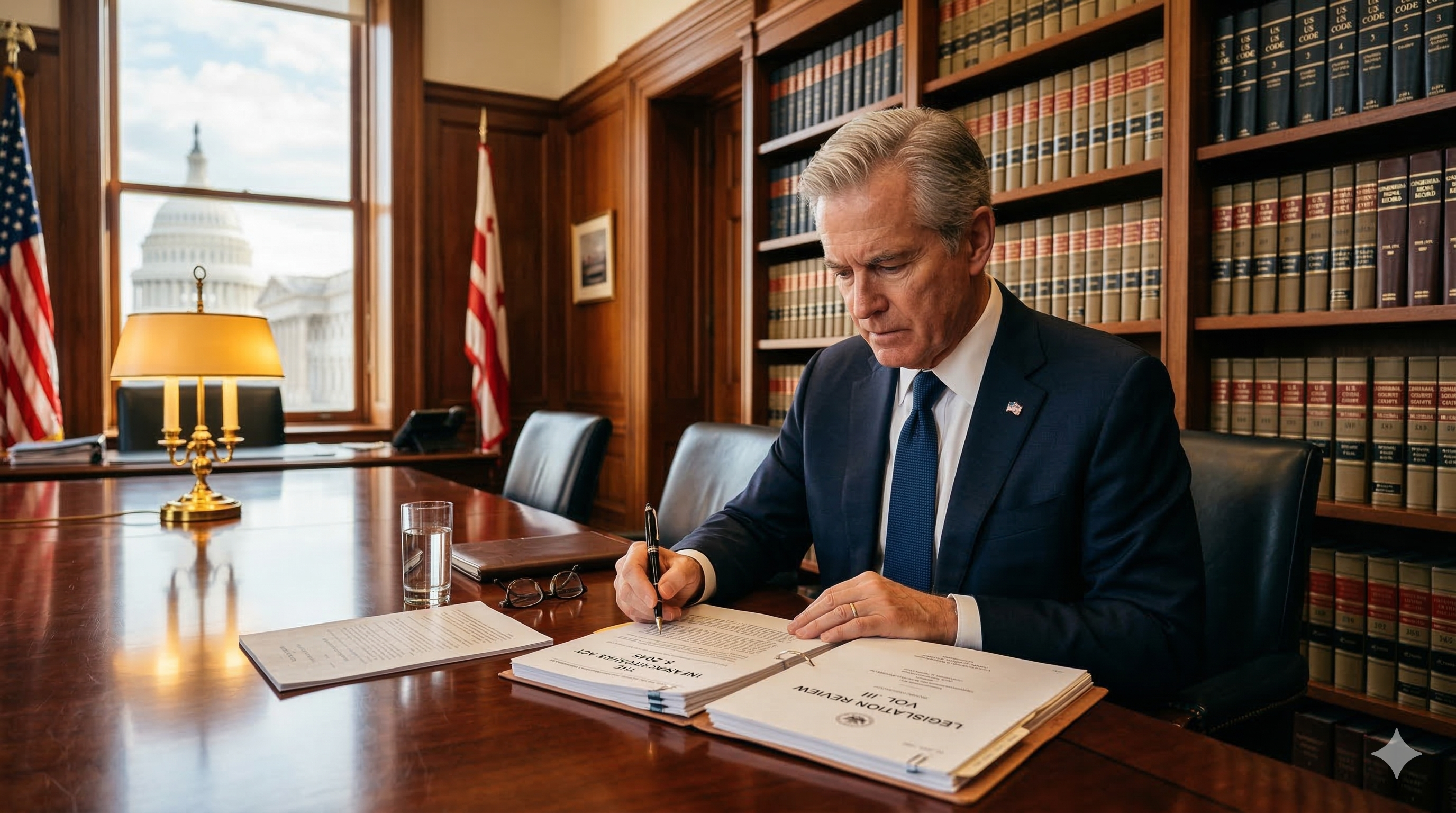 Government affairs professional reviewing legislation